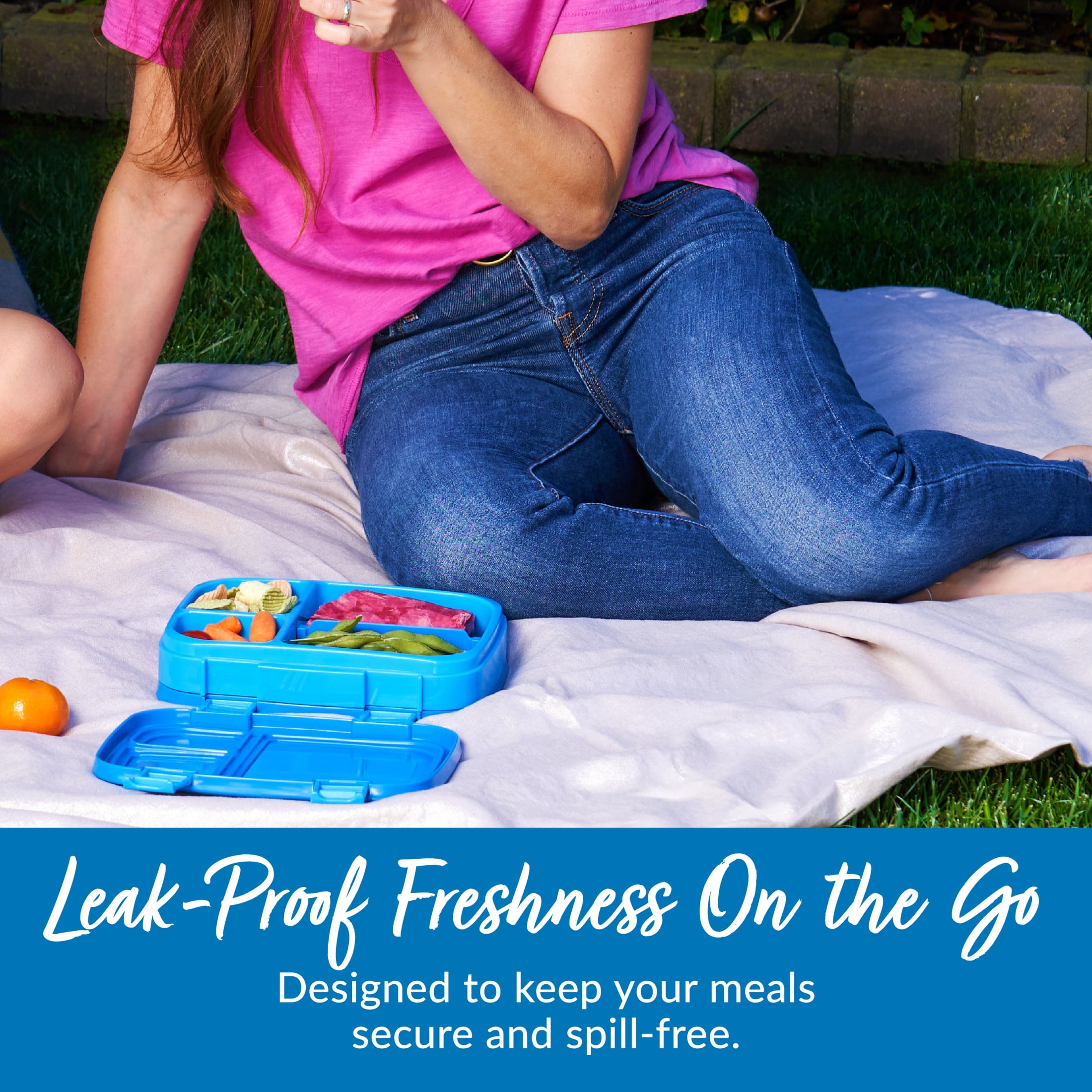 (3 pack) Bentgo Fresh – Leak-Proof, Versatile 4-Compartment Bento-Style Lunch Box with Removable Divider, Portion-Controlled Meals for Teens and Adults On-The-Go – BPA-Free, Food-Safe Materials  (Blue)