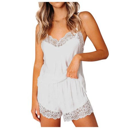 

Pajamas for Women Trim Cami Lace Tops And Shorts Satin Loungewear for Women
