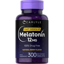Melatonin 12 mg | 300 Tablets for Men and Women | Berry Flavor | by Carlyle
