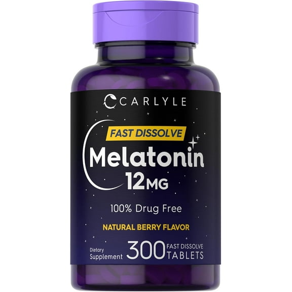 Melatonin 12 mg | 300 Tablets for Men and Women | Berry Flavor | by Carlyle