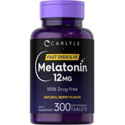 Melatonin 12 mg | 300 Tablets for Men and Women | Berry Flavor | by Carlyle