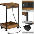 CShaped Rolling End Table with Charging Station, Sofa Side Table with
