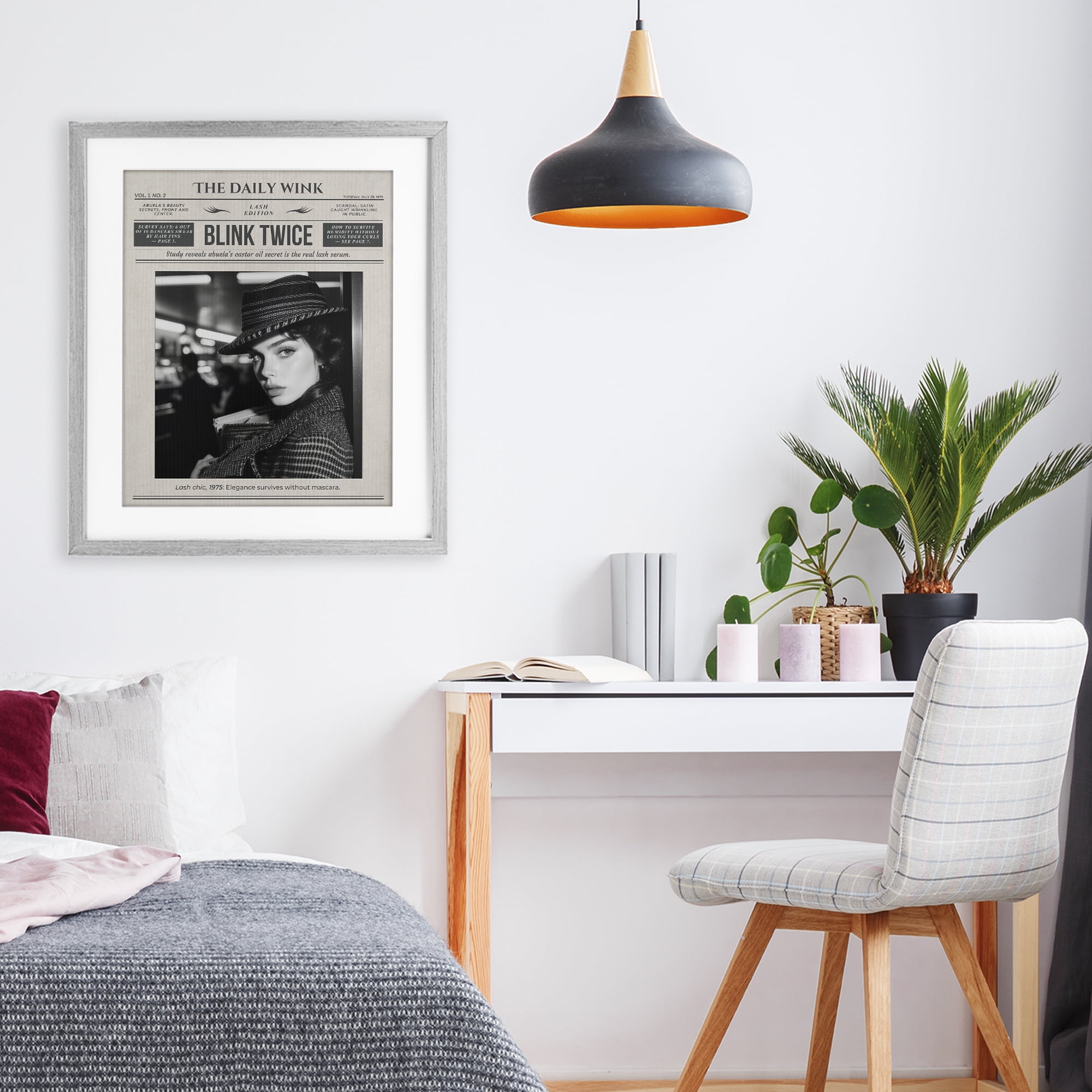 The Daily Wink Magazine Gray Framed Print Under Glass, design by A Barefoot Stylist