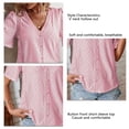 thumbnail image 4 of Camiseta hueca de manga corta con cuello en V para mujer, camiseta informal holgada con botones frontales de verano, Top Coral Pink M, 4 of 5