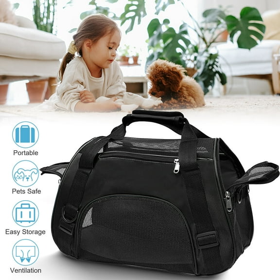 Medium Dog Carrier, Soft Sided Pet Carrier for Medium Dogs and Cats up to 11 Lbs, Collapsible Puppy Carrier Dog Travel Bag, Black