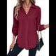 thumbnail image 3 of Blusas de Larga con Cuello en V y Botones para Mujer, Camisas Holgadas de Color Liso para y Otoño. Vino Tinto M, 3 of 7