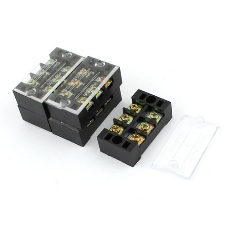 Barrier Terminal - 5pcs 600V 25A 3 Positions 2 Row Barrier Terminal Wiring Board Block w Cover