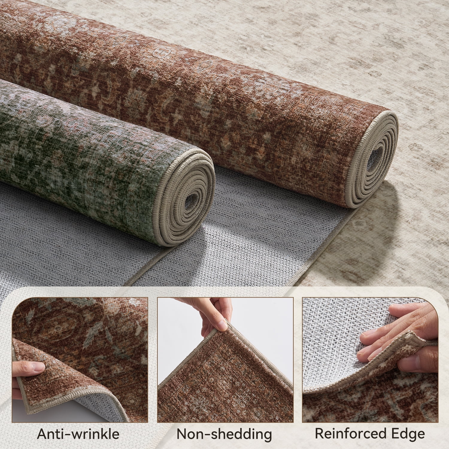 SIXHOME 5'x7' Vintage Distressed Area Rug Soft Washable Non-Slip Carpet American Classic Retro Rug with Geometric Rugs for Living Room Bedroom Neutral Home Decor Red