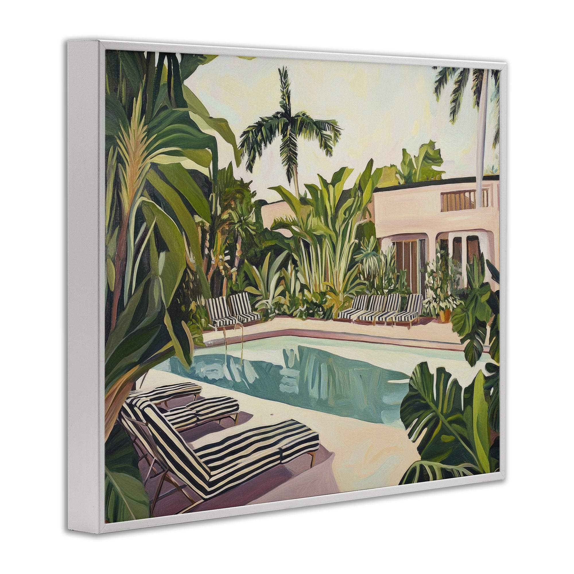 Stupell Industries Poolside Resort Lounge Chairs White Framed Giclee Art, design by Sisi and Seb