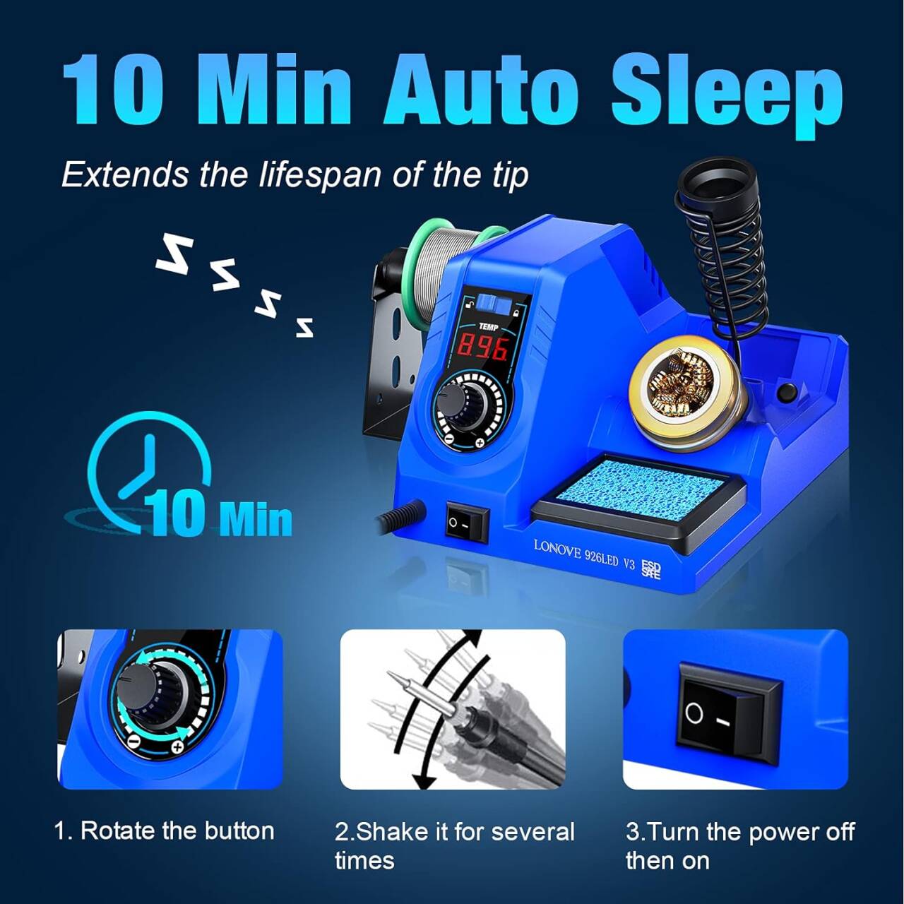 926LED V3 Soldering Iron Station Kit with Lead-free Solder Wire, 5 Soldering Tips, Tip Cleaner, Desoldering Pump with Temperature Control, Sleep Mode, C-F Conversion Function
