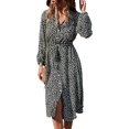 thumbnail image 1 of Robes Femmes Décontractées Manches Courtes Imprimé Floral Boutonné Col en V Été Boho Midi Robe, 1 of 6