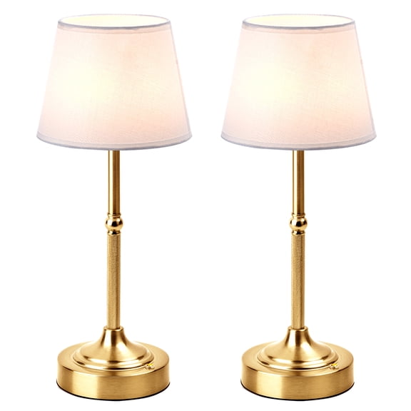 LUTEC Gold Cordless Rechargeable Lamp Sets of 2, Battery Operated LED Dimmable Touch Lamp, Fabric Shade