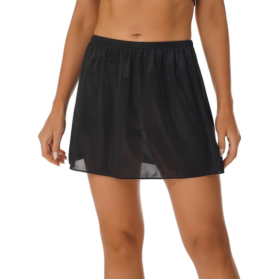 Nyeemya Half Slip Underskirt Women's Petticoat Lingerie Satin Half Slip Half Slips for Under Dresses 35cm Black S