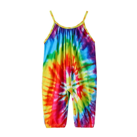 FRSASU Kids Jumpsuit ,Toddler Baby Girls Strap Rainbow Tie Dyed Romper Harem Jumpsuit Outfits