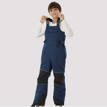 Letdown Kids Snow Bibs - Girls Boys Snow Pants Ski Bib Overall Waterproof_Windproof Warm for Toddler Little Big Kid Teen Unisex Ski Pants (#02-Navy 13-14 Years)