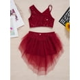 thumbnail image 6 of inhzoy Kids Girls 2PCs Ballet Dance Outfits Sequins Camisole Crop Top with Mesh Skirted Leotard Burgundy 10, 6 of 7