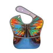 Bingfone Mess-Proof Baby Bib - Waterproof Bib For Baby Boy Or Girl With Food Catcher Pocket, Unisex-Oil Painting Beautiful Butterfly