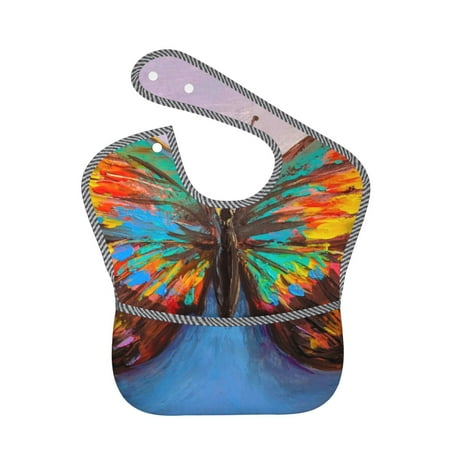 Bingfone Mess-Proof Baby Bib - Waterproof Bib For Baby Boy Or Girl With Food Catcher Pocket, Unisex-Oil Painting Beautiful Butterfly