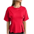 thumbnail image 3 of Pounoo Women's T-Shirts Short Sleeve Crew Neck Cinched Waist Tops Casual Daily Wear Soft Fabric Relaxed Fit Shirts, 3 of 8