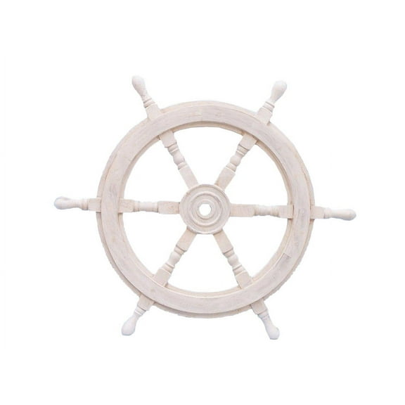 Handcrafted Model Ships  Classic Wooden Whitewash Ship Steering Wheel 24 in. Decorative Accent