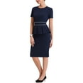 thumbnail image 4 of INSPIRE CHIC Women's Crew Neck Peplum Contrast Trim Short Sleeve Wear-to-Work Bodycon Sheath Dress XS Dark Blue, 4 of 6
