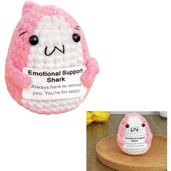 shiyou-1 Pcs Positive Crochet Shark Gifts, Crocheted Emotional Support Animal,Cute Sharks Doll,Soothing Charms,Unique Birthday Gift for Shark Lovers Friends Women Men (Pink)