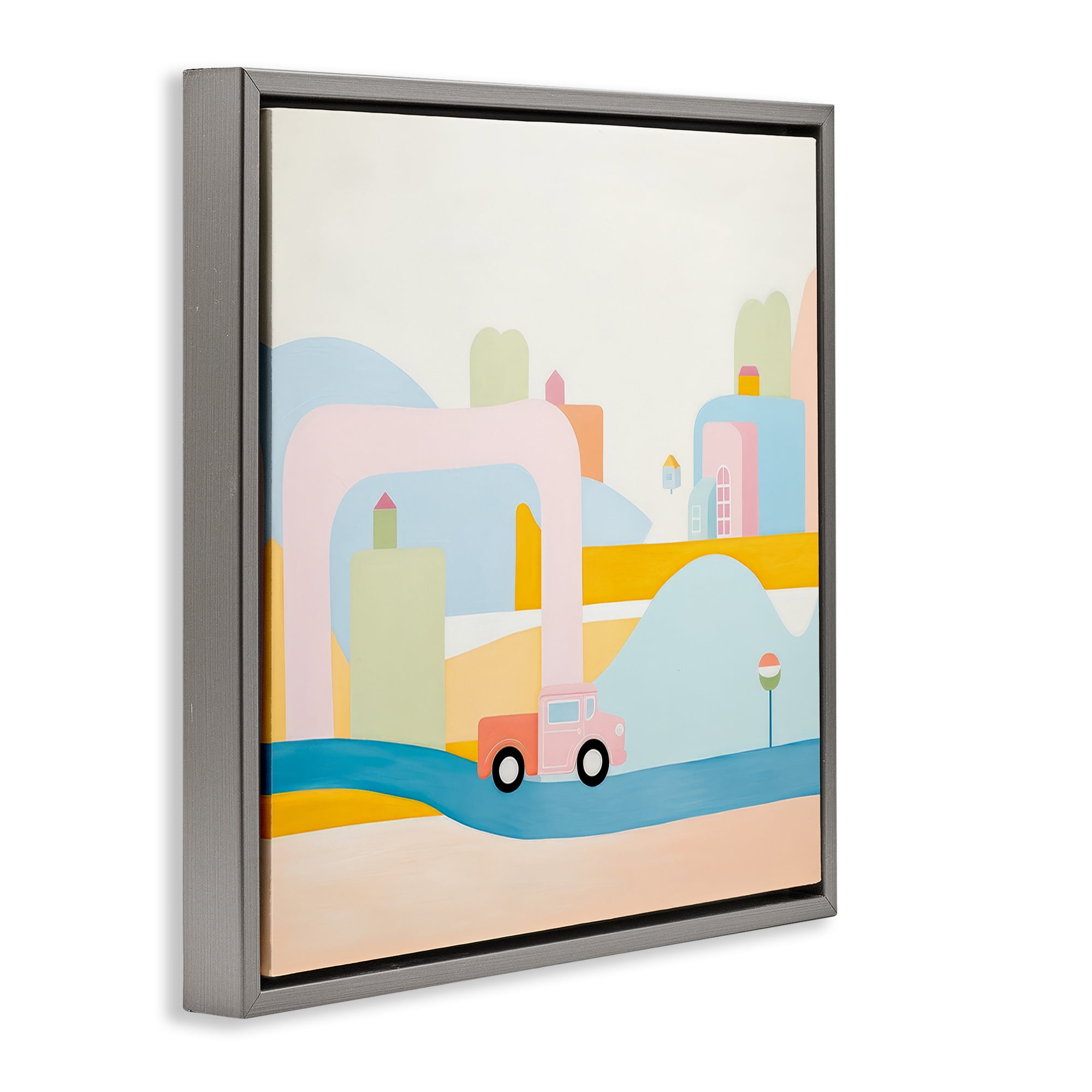 Stupell Industries Pastel Car in Landscape Landscape Painting Gray Floater Framed Art Print Wall Art, 25 x 25