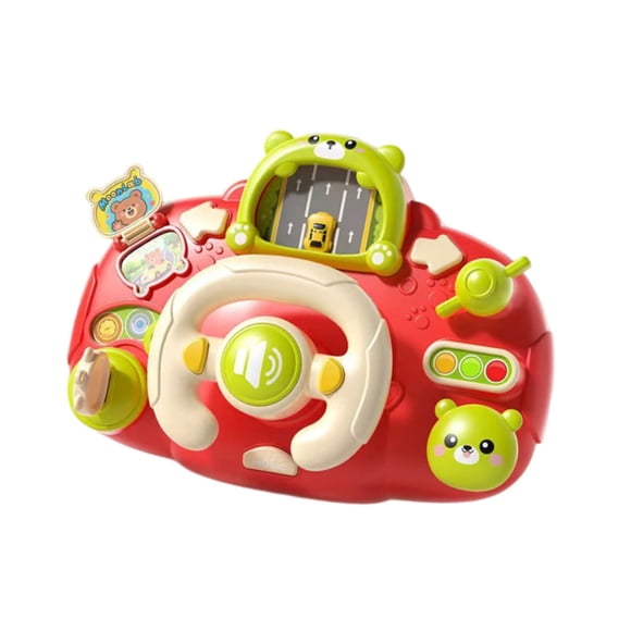Volante de juguete portátil para niños, simulador de conducción, con sonido, juguete educativo para el aprendizaje temprano, ideal para el escritorio. rojo
