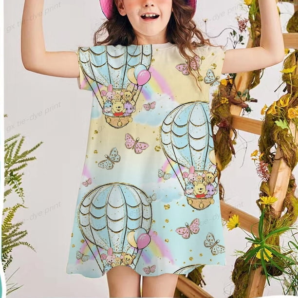 Casual Baby Girl Bear Winnie Dress Baby manga corta A-line plisado ropa para niños Mini Princess Dress2T Gao Jinjia LED