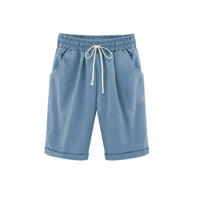 LUXUR Mini Short Bermuda Femme Taille Haute Shorts de Plage Élastiques Bleu Clair TG