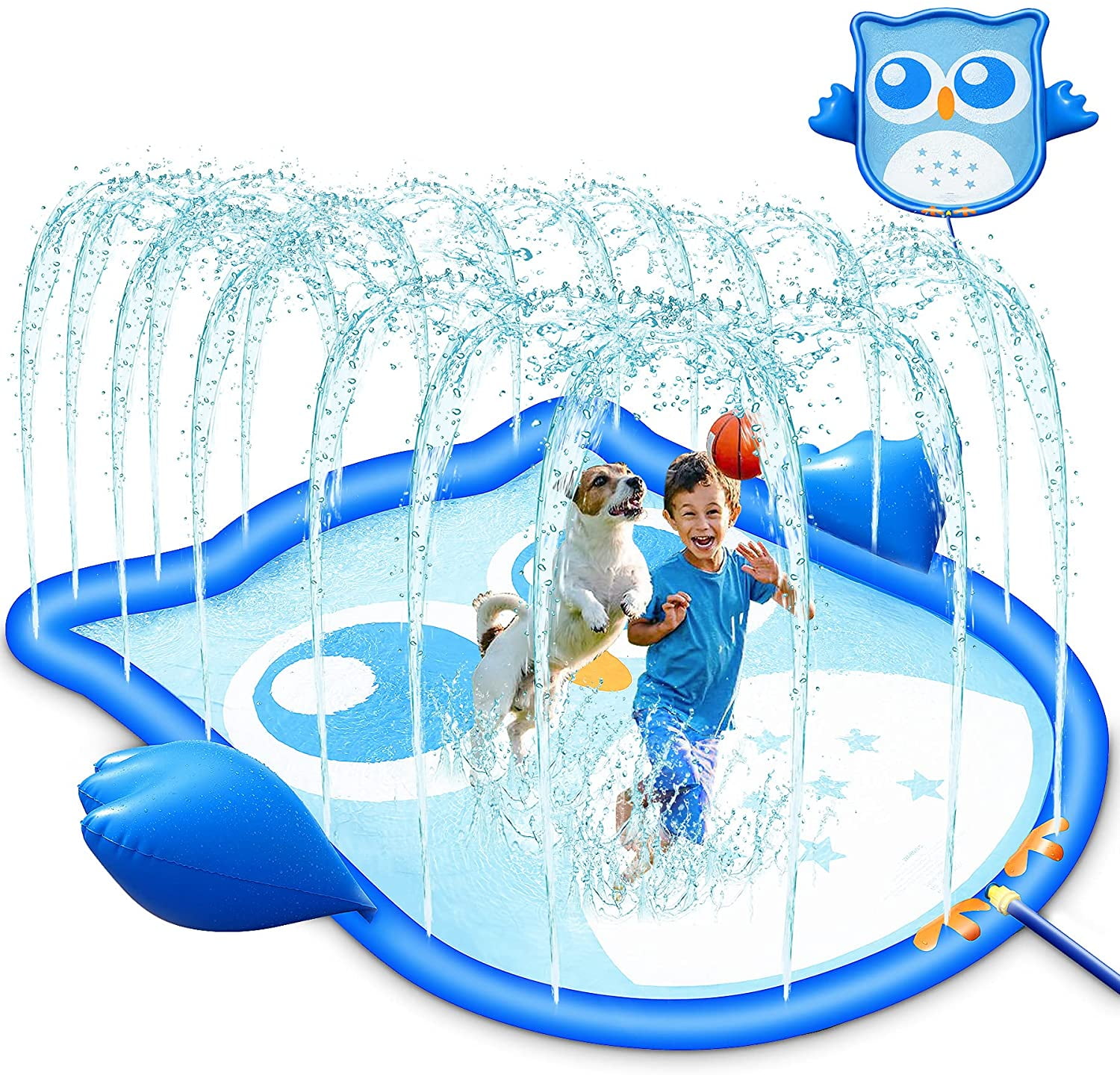 Stereo Shark Large Size 74.8 Splash Mat Pool Kids Summer Outdoors Toys Inflatable Water Toys SuSenGo Splash Pads Sprinkler for Toddlers 
