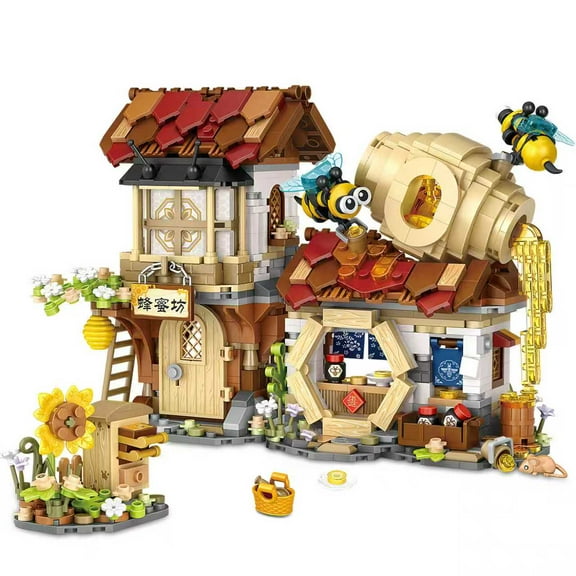 HI-REEKE House Building Block Set Chinese Street Honey Shop Mini Building Kit Toy