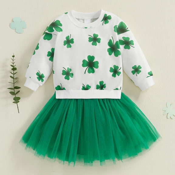 YTCAMLO Toddler Girls Tulle Tutu Dresses Casual Long Sleeve Crewneck Swing Dress A Line Tiered Dress Comfy St Patricks Day Outfits, Green 12-18 Months