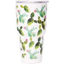 30 oz Cactus Tumbler, Stainless Steel Double Wall Insulated Vacuum Coffee Cup, Cute Cactus Print Drinking Thermos Travel Mug with Sliding Lid for Women Gifts