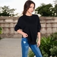 thumbnail image 3 of Women's Long Sleeve Oversized Crewneck Sweatshirt with Drop Shoulders - Large, Black, 3 of 6