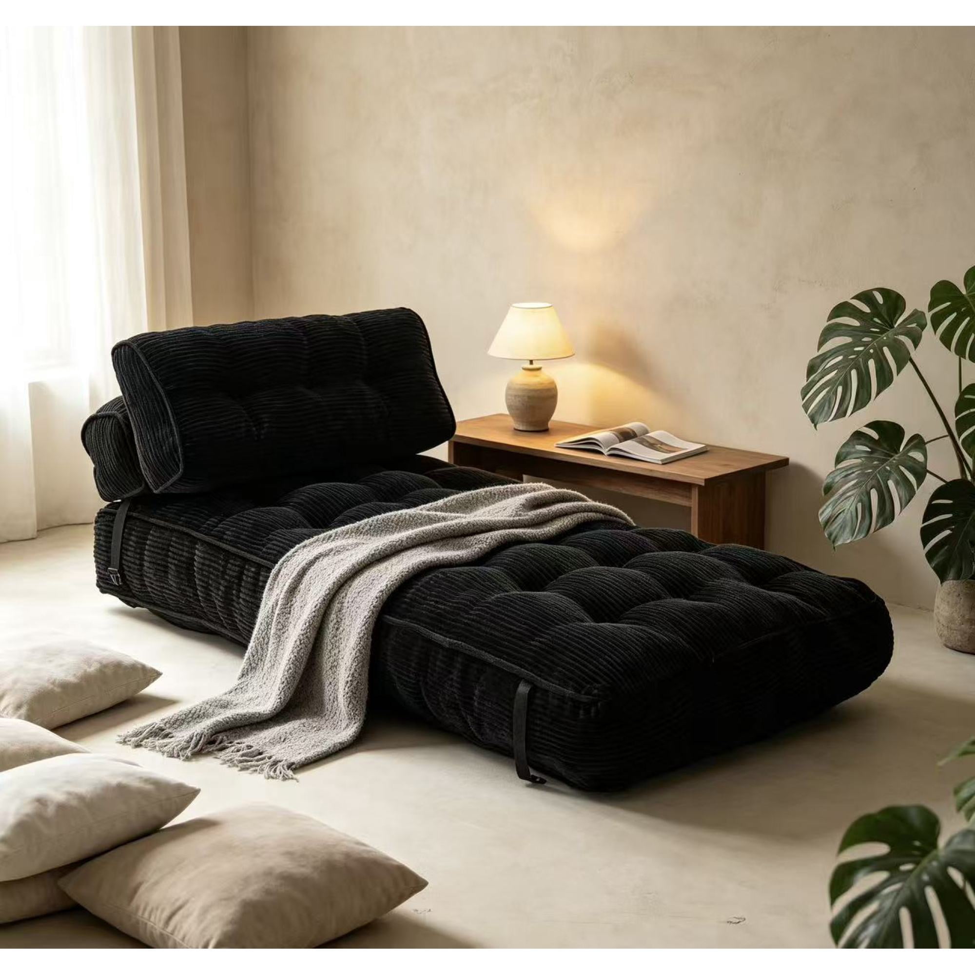 Leumius Folding Sofa Bed, Convertible Sleeper Chair with Pillow Foldable Mattress with Back Support, Portable Fold Out Chair Bed Comfy Floor Sofa Lounge for Living Room Bedroom Black