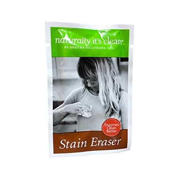 60 pack Naturally It's Clean Stain Eraser, Natural Enzymes Based/Biodegradable Instant Stain Removal, Spot Wipe Removes Wine, Coffee, Soda, Spills, Odor on Clothes, Bags, Upholstery Doesn't Discolor