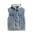 thumbnail image 2 of SYMOID Men's Denim Hooded Vest - Vintage Streetwear Style, 100% Denim, Blue, Size XL, Perfect for Daily & Spring/Fall Layering, 2 of 9