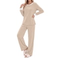 thumbnail image 4 of Fantaslook Color Block Pajamas for Women Crew Neck Tops Long Loungewear Pants Spliced 2 Piece Outfits Sets with Pockets, 4 of 10