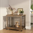 Furniture Style Dog Crate Side Table on Wheels with Double Doors and