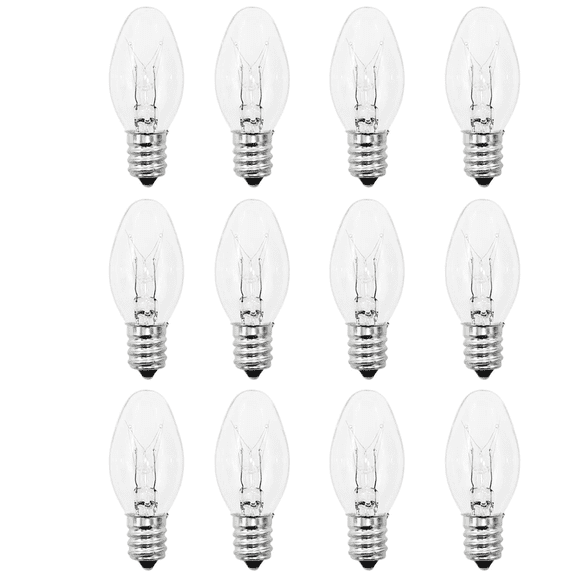 12 Pack 7W C7 Warm White Night Light Bulbs - E12 Base Clear Replacement Bulbs for Night Lights, Window Candles & Decorative Candle Lamps
