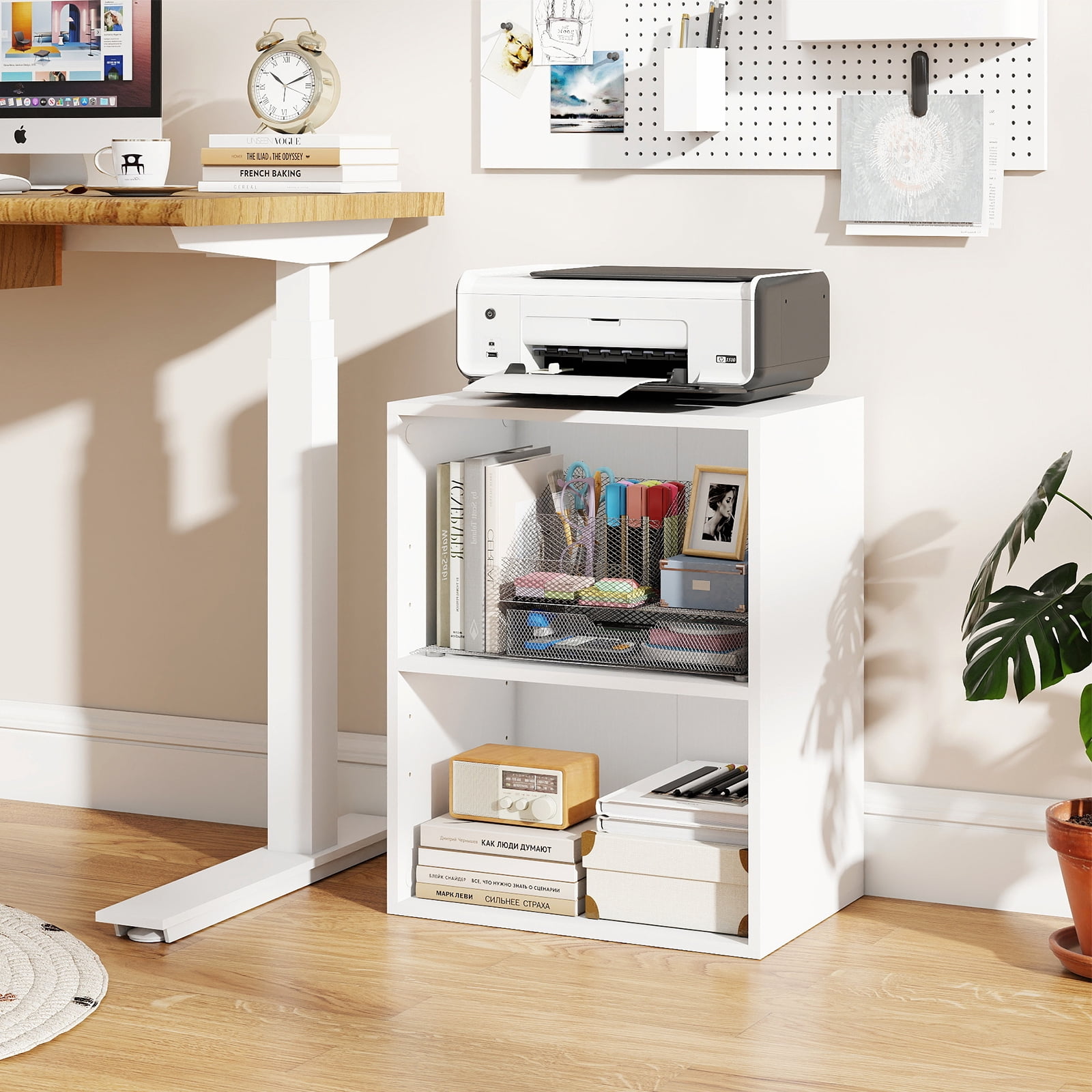 Costway 2-Cube Bookcase with 5-Position Adjustable Shelf, Anti-Toppling Kits for Study White