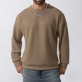 thumbnail image 3 of hopeusnice Men's Solid Color Long Sleeve Crew Neck Sweatshirt Basic Ribbed Knitted Jumper Tops Khaki L, 3 of 6