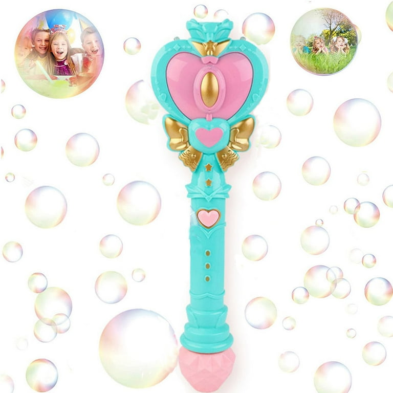 Princess Magic Bubble Wand For Girls Musical Light Up Heart Wand Toy Handheld Bubble Machine Outdoor Party Toys Birthday Gift For Kids Green