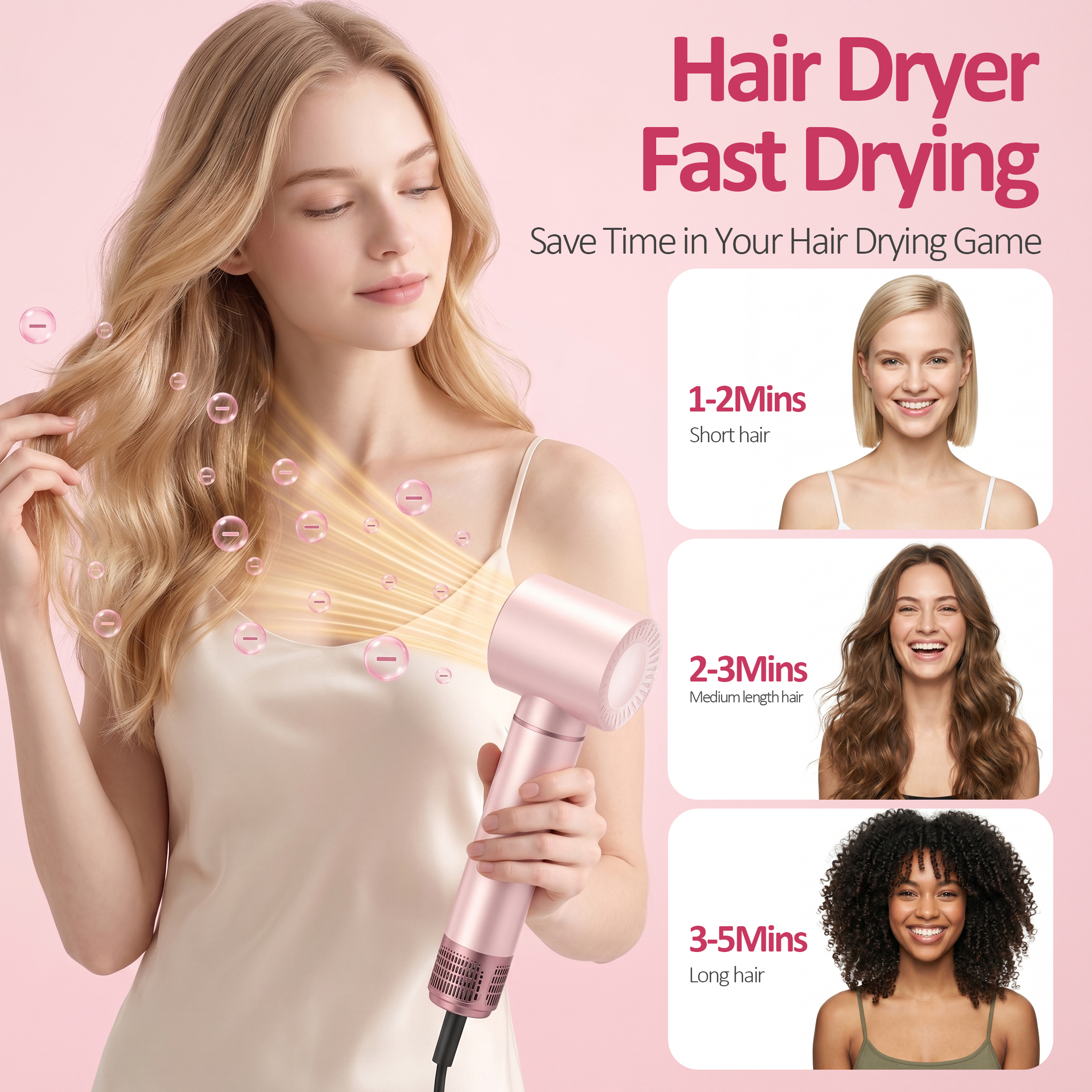 OAKSKY 5-in-1 Hot Air Brush Styler and Dryer, Pink photo 3