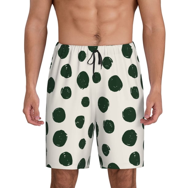 Fotbe Abstract Green Polka Dot Pantalones Cortos de Pijama para Hombre, Ropa de Dormir, Pantalones de Pijama Cortos para Hombre-Small