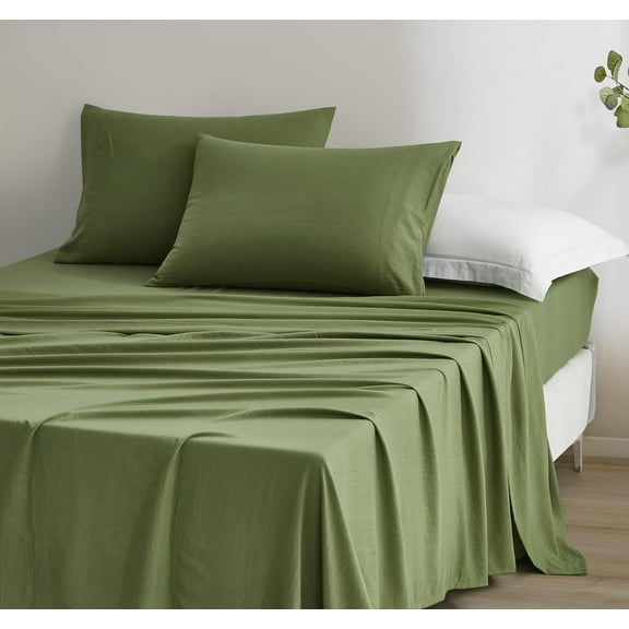 Chezmoi Collection Extra Soft Bed Sheets Set, Double Brushed Microfiber 14-Inches Deep Pockets, 4-Piece Sheet Set, King, Olive Green
