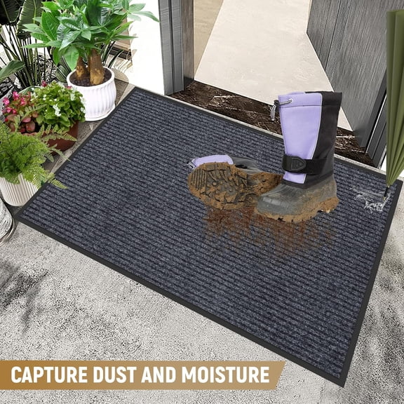 Indoor Outdoor Door Mat, 3'x4' Waterproof Heavy Duty Doormat for Entryway, Rubber Backing Non Slip Front Door Mat, Commercial Outdoor Entrance Floor Mat for Home Office, Grey