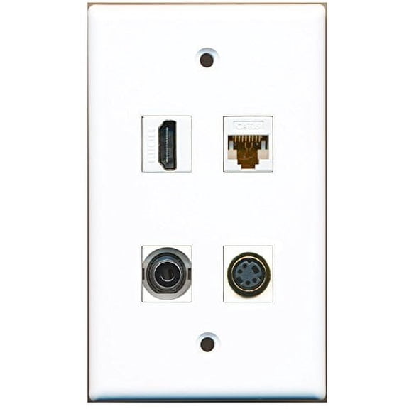 RiteAV - 1 Port HDMI 1 Port S-Video 1 Port 3.5mm 1 Port Cat6 Ethernet White Wall Plate