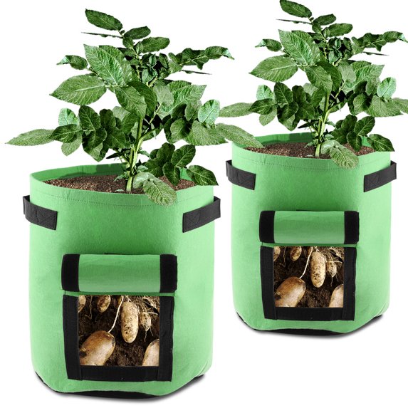 TOPCHANCES 2pcs/set Grow Bags 7 Gallon Plant Potato Carrot Tomato Onion, Double Layer Premium Breathable Nonwoven Cloth with Strap Handles